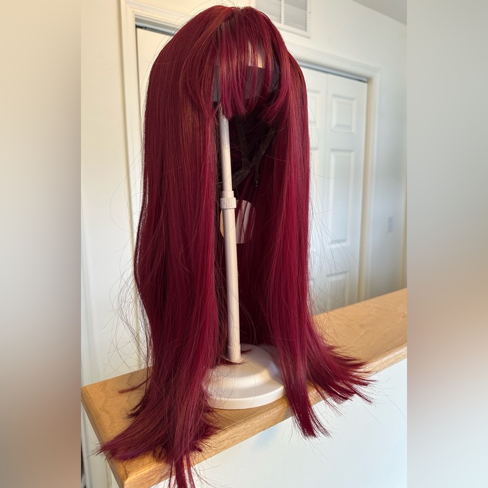 Black Cherry Red 18 Inch Length Straight Wig with Bangs Wig